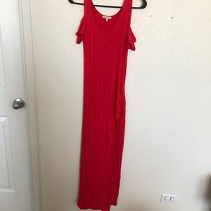CHARLOTTE RUSSE - Red Maxi Dress with shoulder cut outs and slit on left side